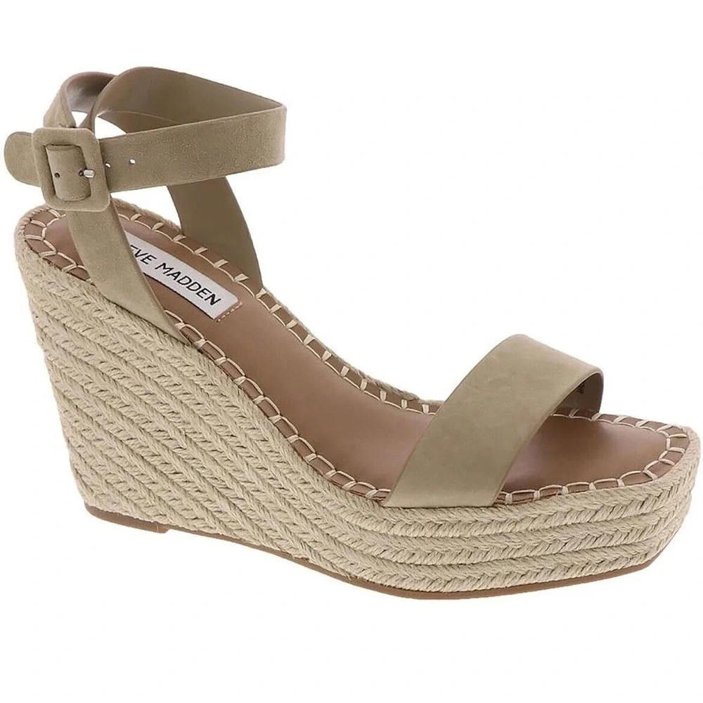 Steve Madden‎ Women's Upstage Wedge Sandal, Tan Suede, Size 10